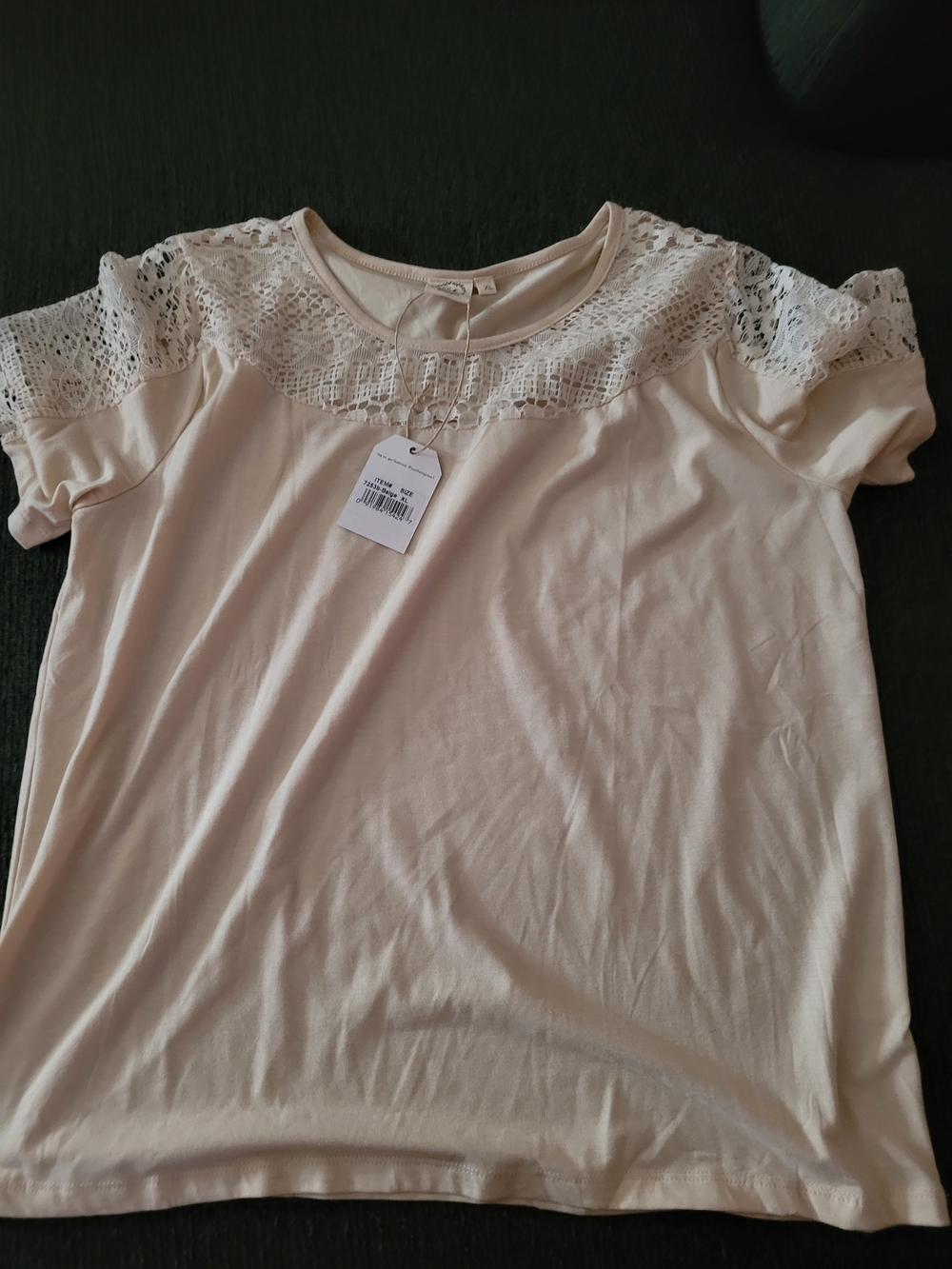 Lace Yoke Short Sleeve Top - Cream